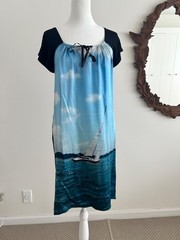 Authentic agnes b. France Sailboat Print Silk Front Dress – Size TU (Fits Small)