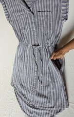 Japna Blue And White Collared Stripe Button Down Short Sleeve Shirt Dress Sz M
