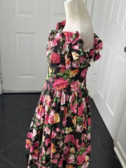 Vintage 80s Expo Black Floral Off Shoulder Boned Prom Dress Size 6 USA