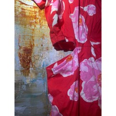Old Navy Womens XXL Red Pink Floral Cotton Cut-Out Button Front Midi Dress
