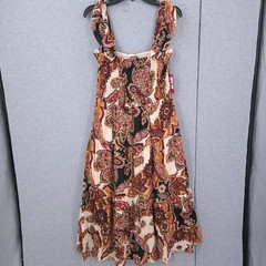 Vince Camuto Square Neck Paisley Print Fit & Flare Midi Sun Dress Womens M NWT