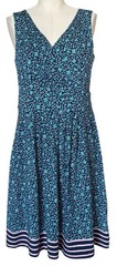 Lands End Pima Cotton Blend Fit Flare Sleeveless Dress Blue Ditsy Floral Size M