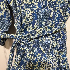 RHODE Floral Print Dress Blue Cream Feminine Ruffle Cotton Beach Vacation Sz Med