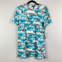 ModCloth On Cloud Mine Tee Shirt Dress Sea Blue Clouds Size Small Rainbows Mini