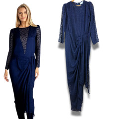 INSPR Brittany Xavier Nav Blue Polka Dot Burnout Maxi Dress NWT M
