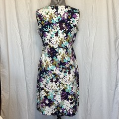 Lands’ End 4 Petite Dress Sleeveless Purple Floral Knee Length Pockets Stretch