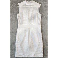 GUESS Dress Womens Large White Mesh Chevron Mock Neck Sleeveless Bodycon Mini