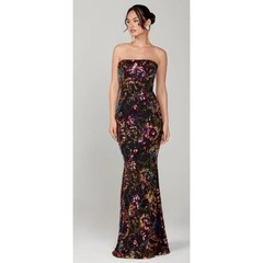 Helsi Helen Strapless Floral Stretch Sequin Mermaid Maxi Dress Sz Small NWT