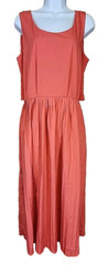 Alythea Coral Orange Sleeveless Pleated A Line Midi Dress Large Cutout Back R2