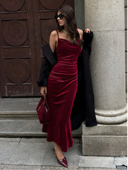 Burgundy MOD Solid Ruched Mermaid Hem Cami Dress Sz XS S M L