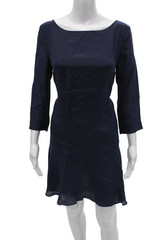 Patrizia Pepe Women Shift Dress Dark Blue 3/4 Sleeve Silk Viscose Size 44