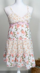 Maxima Womens L White Pink Floral V-Neck Strappy Sleeveless Mini Lace Dress