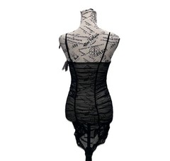 Auden Black Mesh Ruched Mini Slip Dress XS NWT Sheer Lingerie Y2K Coquette Goth