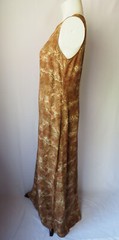 Ballinger Gold 100% Silk Sheath Maxi Dress Antique Brass Rust Scroll Print M