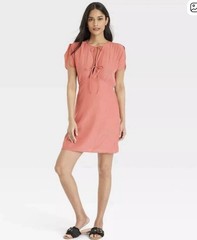 Universal Thread Coral Pink Tie Front Flutter Mini Dress Short Sleeve Large NWT