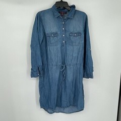 Gloria Vanderbilt Womens Dress Medium Blue Shirt Dress Drawstring Roll Tab Knit