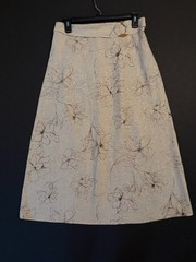 Boho Botanical Linen Blend Midi Skirt O-Ring Buckle Rattan Detail Cream Medium