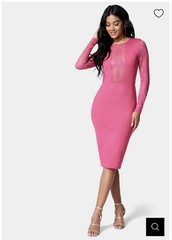 NWT Bebe Hot Pink Floral Lace Inset Midi Bodycon Dress Size M Clubwear Sexy