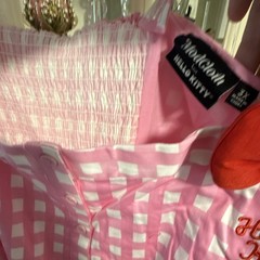 ModCloth Hello Kitty Plus 4X Pink/White Gingham Bow Button Short Sleeve Dress