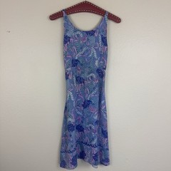Rainbow Jo Mermaid Print Tie Back A-Line Mini Babydoll Dress Blue Pink Small