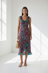MAXAZRIA BCBG Dress 6 M Silk Paisley Print Ruffle Bias Fairy Y2K Whimsical Boho