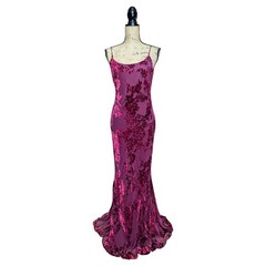 Vintage 90s Y2K Long Berry Floral Devore Bias Cut Dress UK 12/14 (US 10)