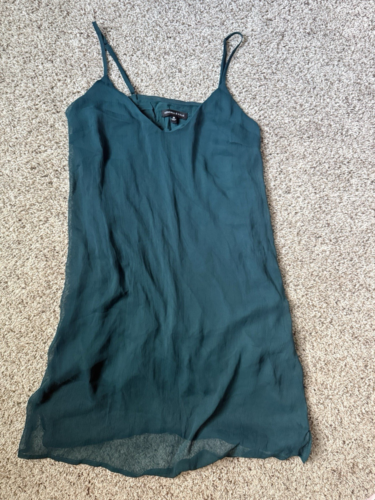 Kendall & Kylie Green Solid Slip Dress V-Neck Spaghetti Strap Short M