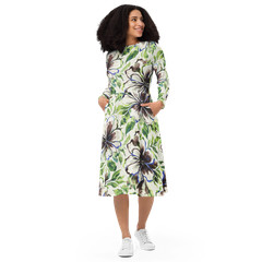 All-over print long sleeve midi dress
