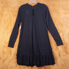 AQUA Dress Womens Small Black Pullover Shift Draped Ruffle Hem Keyhole Neck