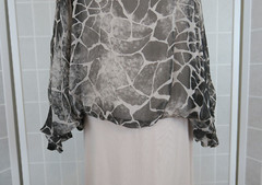 H Trend Made In Italy Blouson Dress Size S Grey Beige Animal Print Silk/Jersey