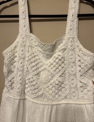 LC Lauren Conrad White Solid Crochet Bodice Maxi Sundress, Strappy Sleeveless, M