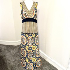Ann Taylor Multicolor Kaleidoscope Maxi Dress Size 14 Sleeveless Lined Side Zip