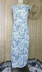 Blue And White Toile Flowy Maxi Dress with Ruffled Sweetheart Neckline, Size XL