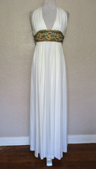 Jack Bryan Vintage Beaded Halter Maxi Dress Cream XS/S Women