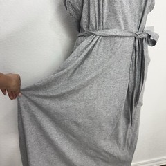 Madison Gray Stretch Pocketed Slit Back Tie Midi Dress Womens Size Large Casual