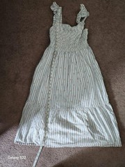 extra small white and blue striped loft dress long summer, small pink flower