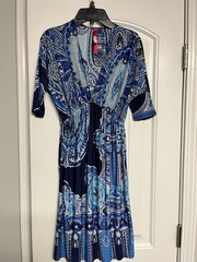 Love V Neck Dress Women Small PAISLEY STRETCH EUC High Waist Elastic EUC
