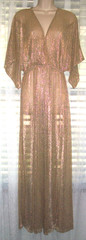 LULUS SZ L LONG SHIMMERY GOLD SEMI SHEER MAXI GLAMOUR EVENT CLUB DRESS~HIGH SLIT