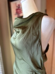 Ann Taylor Halter Bias Satin Maxi Dress Criss Cross Back Olive Green size 4