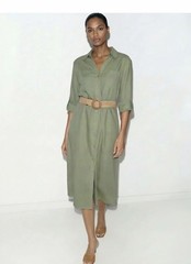 Love Tree Olive Green Midi Shirtdress With Tan Belt M NWT