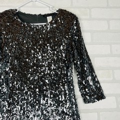 Akira Black Label Sequin Mini Dress Silver 3/4 Sleeve Shoulder Pads L