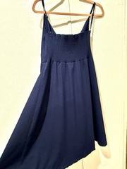 Yidarton Women’s S Blue Solid Sleeveless V-Neck Smocked Bow Button Midi Dress