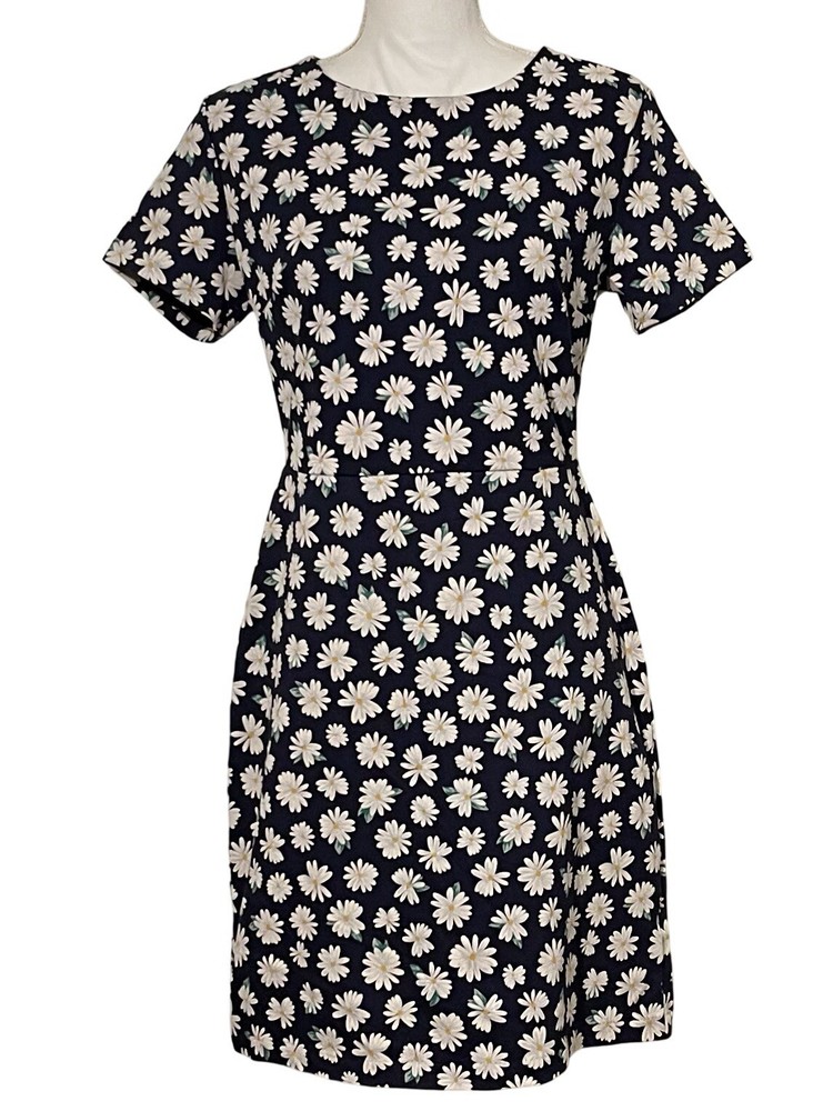 OLD NAVY Daisy Print Sheath Dress Short Sleeve Back Zip Stretch Women’s Size M
