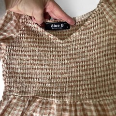Peach Gingham Smocked Bodice Tiered Ruffle Mini Dress Long-sleeve Size Small