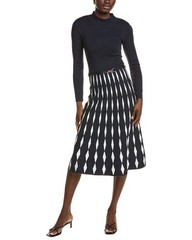 T Tahari Mock Neck Flared Diamond Jacquard Midi Dress Women&rsquo;s Navy S
