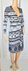 BCBG Maxazria Adele B&W Reptile Snake Print Deep V Stretchy Wrap A-Line Dress XS