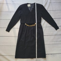 Talbots Size 8p Vintage 100% Wool Sweater Dress Pearl Chain Attached Belt