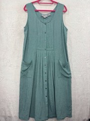VTG TOGETHER Gingham Prairie Maxi Sheath Dress L Button Front Green Pockets 80s