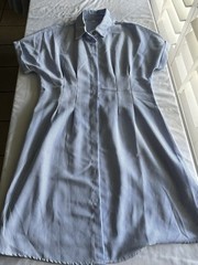 Women’s Blue White Striped Collared Short Sleeve Button Front Shirt Dress L