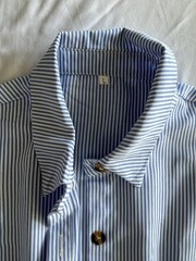 Women’s Blue White Striped Collared Short Sleeve Button Front Shirt Dress L